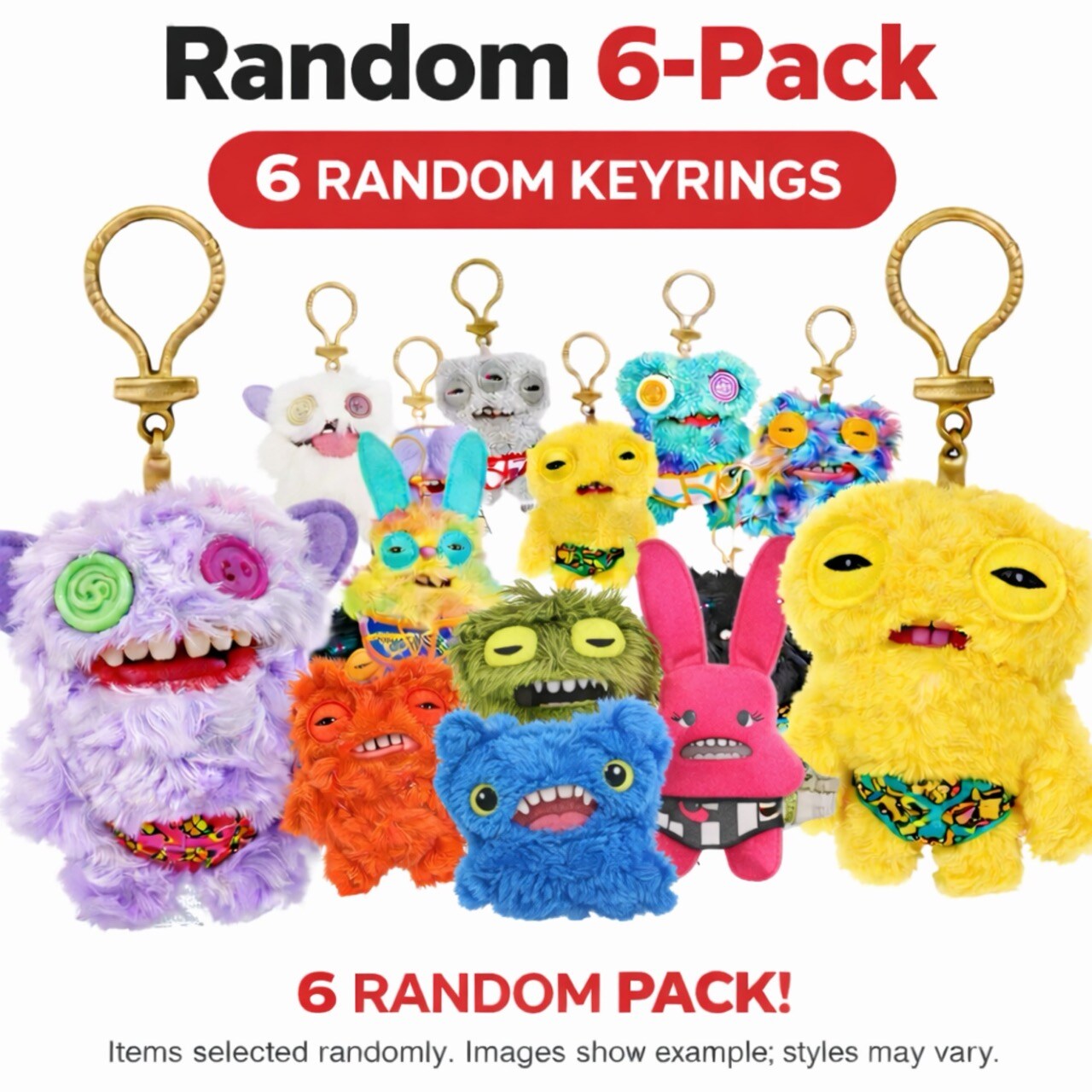 Pack of 6 Zuru Fuggler Keyring 5 Inch Plush Toy Mystery Random Assortment